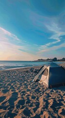 Wall Mural - Summer Camping by the Seaside with Aurora and Sunset Clouds, Perfect for Outdoor Activities, Company Retreats, and Retirement, High-Quality Nature Wallpaper, AI-Generated