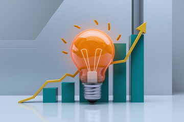 illustration of increasing electricity costs featuring a glowing light bulb and a rising graph, symb