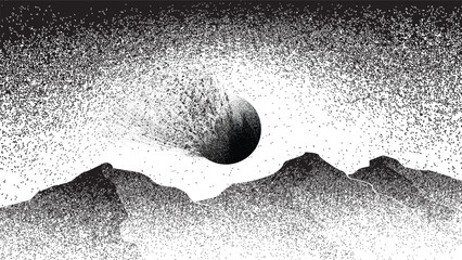 Wall Mural - comet explosion in space. futuristic landscape, with noise texture . night landscape with meteor exp