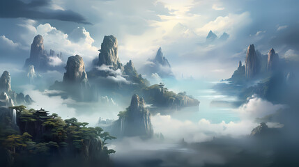 Wall Mural - misty mountain landscape