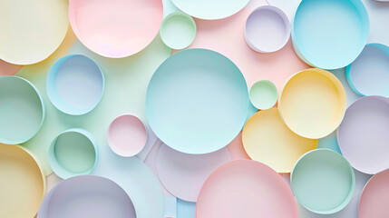 Wall Mural - abstract background with pastel color paper cut circles, flat lay


