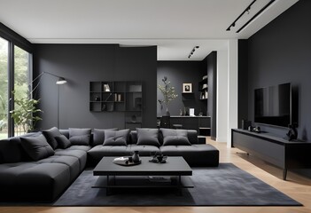 Modern black living room with sofa