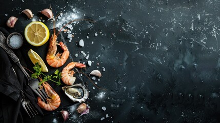 Wall Mural - Fresh Seafood Delicacy on a Dark Background