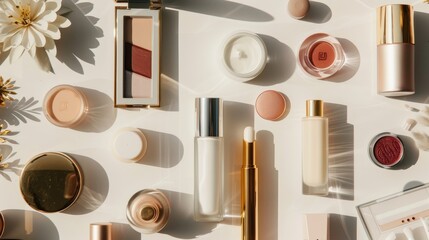 Wall Mural - Cosmetics displayed on white backdrop