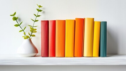 Wall Mural - Vivid books on shelf with white wall behind