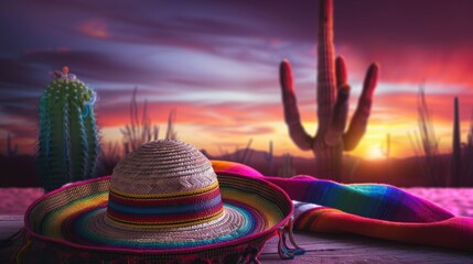 Wall Mural - Desert Sunset with Sombrero