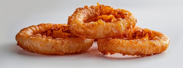  Two piles of fried food each atop a separate white table