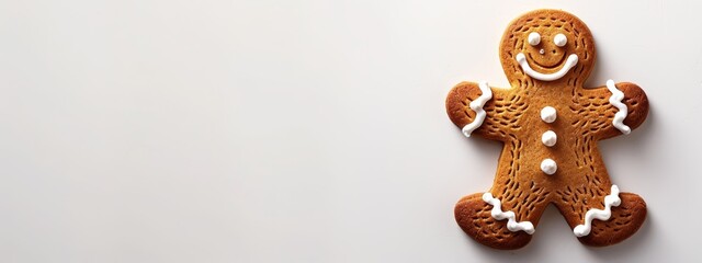  A ginger cookie with a white icing face and a smiling icon