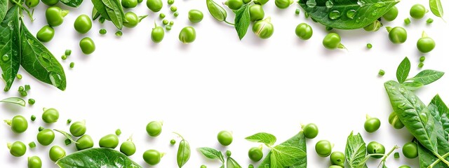 Wall Mural -  A pristine arrangement of green beans and accompanying leaves against a clean white backdrop, ready for text or image placement