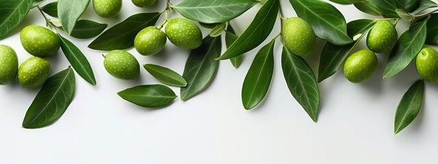 Sticker -  A branch bearing green olives and leaves against a pristine white backdrop, providing ample room for text or an accompanying image