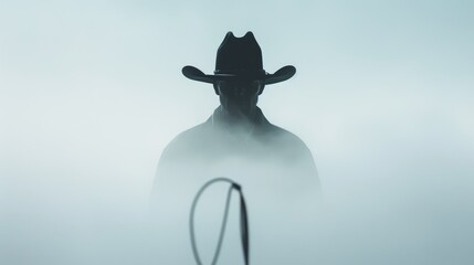 Wall Mural - Misty Morning Cowboy Silhouette with Lasso