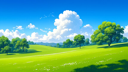 illustration art of beautiful hill style art anime