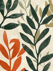 Wall Mural - Stylized botanical illustration with orange and green leaves