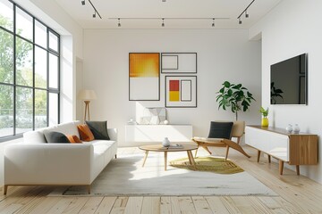 Wall Mural - a living room with a white couch and a coffee table