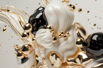 Wall Mural - 3d art abstract background from shapes and splashes in gold and champagne colors