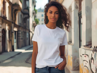 Young woman in white Shirt Mockup for Shirt Design, generated ai