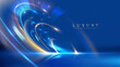 © witsanu - Blue luxury background with golden line decoration and curve light effect with bokeh elements. Modern art elegant dark scene.