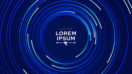 Poster - Abstract Circular Line Trails Moving in Circle. Blue Digital Business or Science Background. Medical Research or Tech Innovation Online Webinar Presentation Event. Conference or Forum Vector.