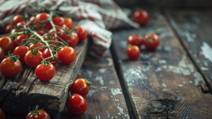 Sticker - Ripe cherry tomatoes on wooden table in rustic setting