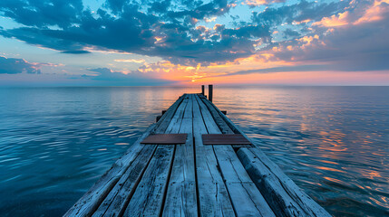 Wall Mural - A wooden pier with a pier walkway leading to the water