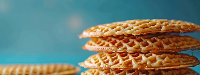 Wall Mural -  A stack of waffles atop a blue table, against a blue wall
