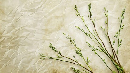 Wall Mural - Textured vintage paper with delicate green asparagus branches