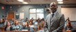 © Ruby Siam - Smiling speaker addressing a diverse audience in a classroom setting.