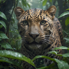 Wall Mural - a leopard that is walking through the jungle