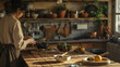 © rahuth - Cozy Minimalist Wooden Kitchen Scene with Person Cooking on Countertop