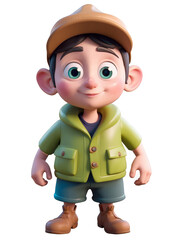 Poster - Cute cartoon character of a boy wearing a hat and jacket. Transparent background. AI.