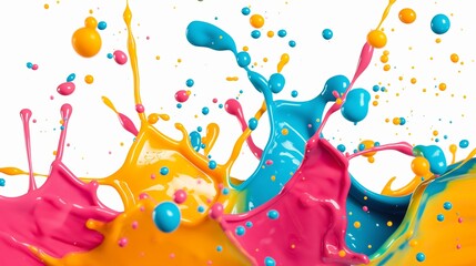 Poster - A splash of paint with a rainbow of colors. The colors are bright and vibrant, creating a sense of energy and excitement. The splatter of paint is chaotic and unpredictable