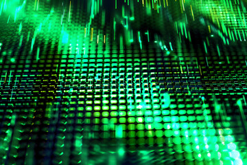 Poster - Abstract tech background. Retro green monochrome phosphor monitor display with pixel sorting glitch effect