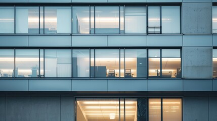 Sticker - Modern Office Building Facade with Illuminated Windows