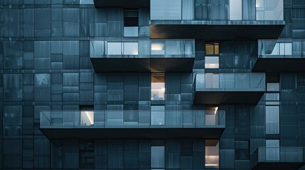 Poster - Modern Architecture: A Nighttime View of a  Building Facade