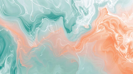 Poster - Abstract fluid peach and turquoise color background with liquid waves. A soft pastel marble texture pattern in the style of liquid waves. The texture could be used for banner design, wallpaper, poster