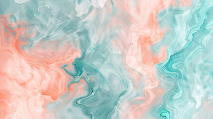 Poster - Abstract fluid peach and turquoise color background with liquid waves. A soft pastel marble texture pattern in the style of liquid waves. The texture could be used for banner design, wallpaper, poster