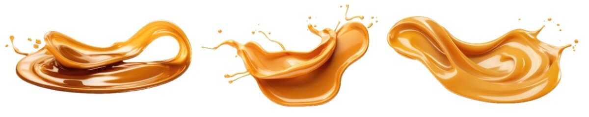 Wall Mural - Collection of PNG. Caramel pouring isolated on a transparent background.