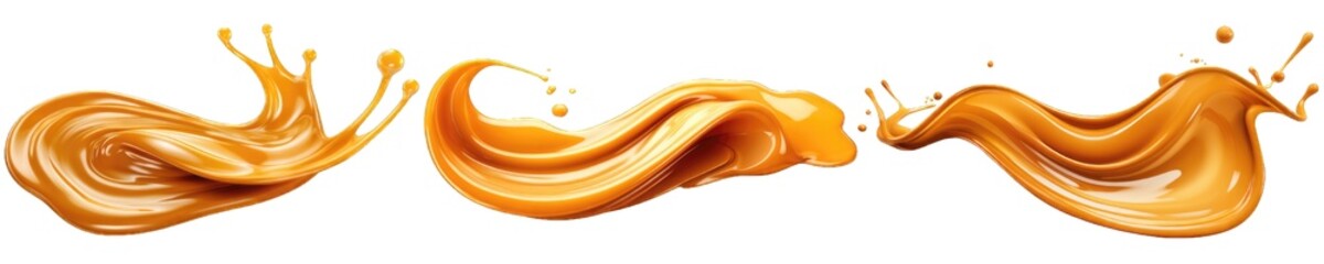 Wall Mural - Collection of PNG. Caramel pouring isolated on a transparent background.