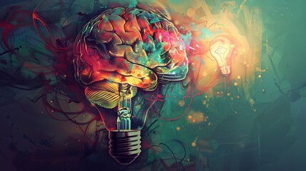 Poster - Colorful brain bulb illustration design. 