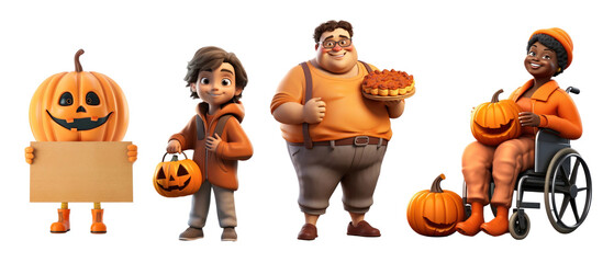 Sticker - Autumn people 3d character png cut out element set