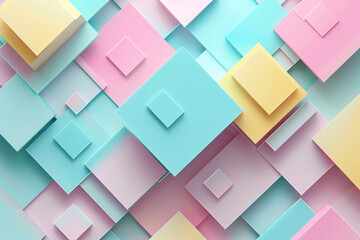 Poster - 3D rendering of a geometric background with pastel colored squares for presentation design, web banner or poster. Flat lay. The rendering is done in the style of a minimalist geometric design with sof