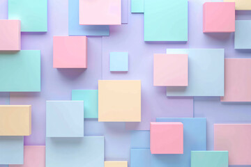 Fototapete - 3D rendering of a geometric background with pastel colored squares for presentation design, web banner or poster. Flat lay. The rendering is done in the style of a minimalist geometric design with sof