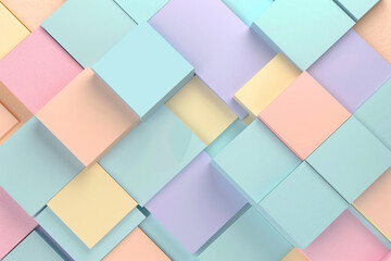 Fototapete - 3D rendering of a geometric background with pastel colored squares for presentation design, web banner or poster. Flat lay. The rendering is done in the style of a minimalist geometric design with sof