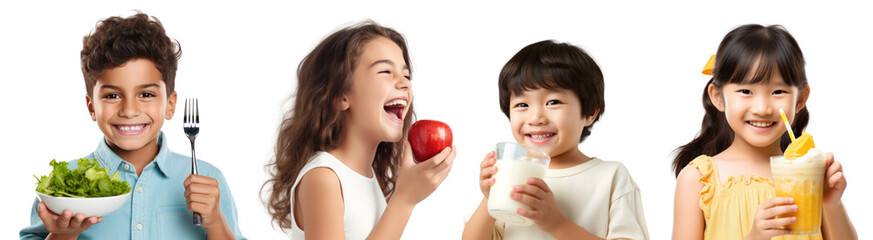 Sticker - PNG kids eating healthy food  cut out element set