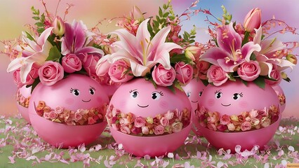 Wall Mural - Pink entourage balls with a bouquet of flowers