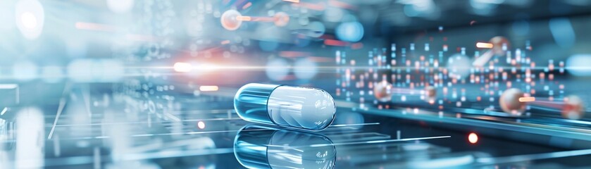 Poster - Magazine style cover photo of a futuristic online pharmacy concept, high-tech design, innovative features, professional layout