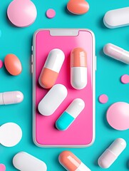 Poster - Magazine style cover photo showcasing a stylish medication reminder app, vibrant colors, sleek design, modern typography