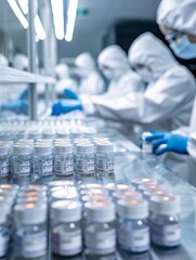 Poster - editorial style image of a busy pharmacy warehouse, staff organizing medications for delivery, advan