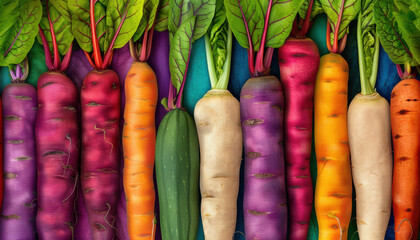 Sticker - A row of vegetables including carrots, radishes, and cucumbers