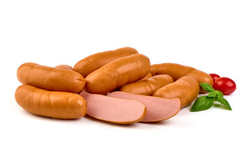 Canvas Print - Boiled pork sausages, isolated on white background. High resolution image.